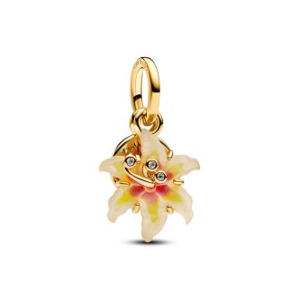 Disney Tangled Flower 14k gold-plated double dangle with clear cubic zirconia, yellow bioresin man-made mother of pearl and yellow purple gl