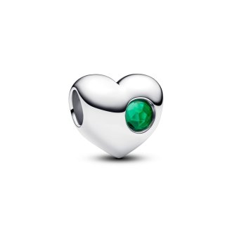 Engravable heart sterling silver charm with royal green crystal