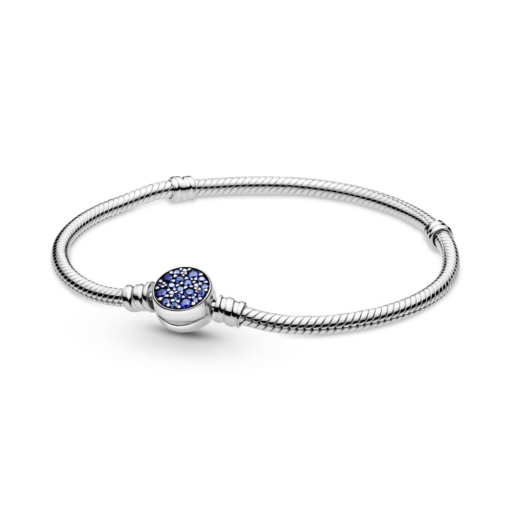 Sparkling Blue Disc Clasp Snake Chain Bracelet | Official Pandora