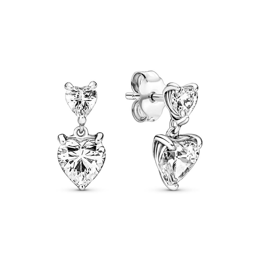 Double Heart Sparkling Stud Earrings | Official Pandora™ Malta