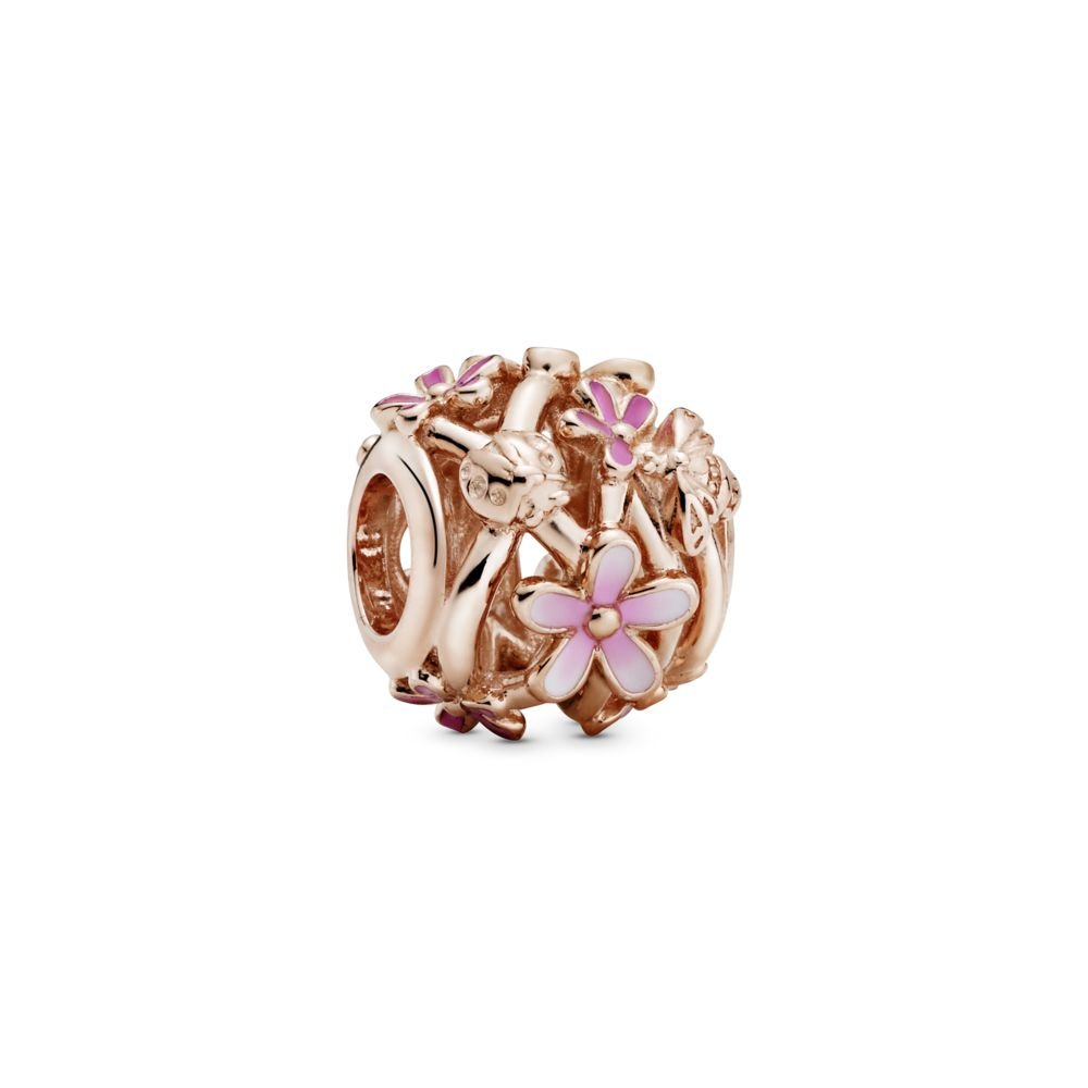 Openwork Pink Daisy Flower Charm Official Pandora™ Malta