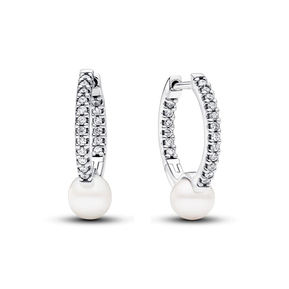 Treated Freshwater Cultured Pearl & Pavé© Hoop Earrings