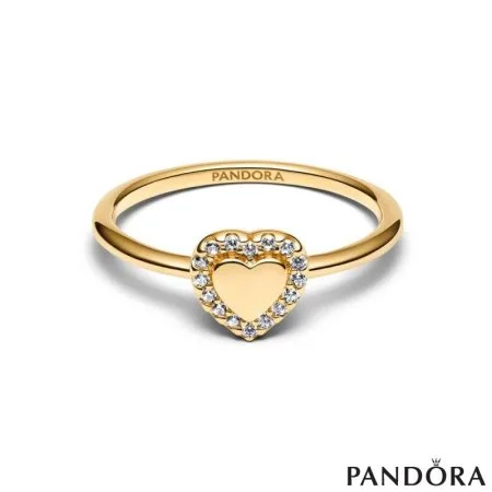 Engravable heart 14k gold-plated ring with clear cubic zirconia