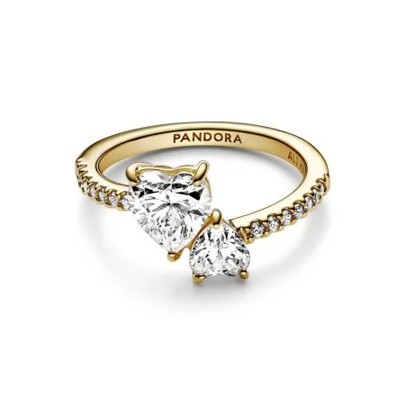 Gold Heart Pandora Sparkle And Hearts Ring Silver Double Heart