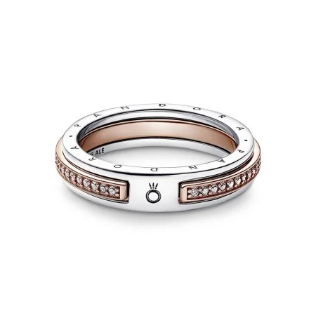Pandora Signature Two tone Logo Pave Ring Official Pandora Malta