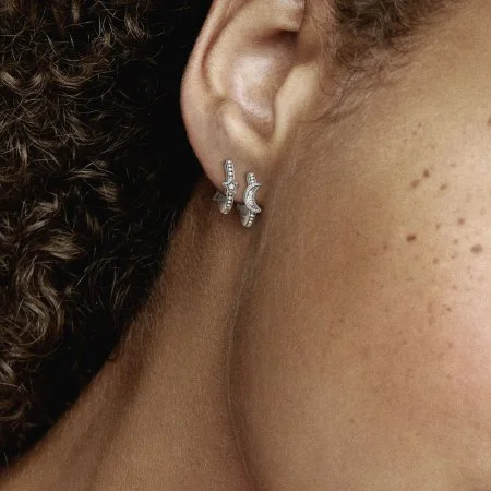 Crescent Moon Stars Beaded Hoop Earrings Official Pandora Malta