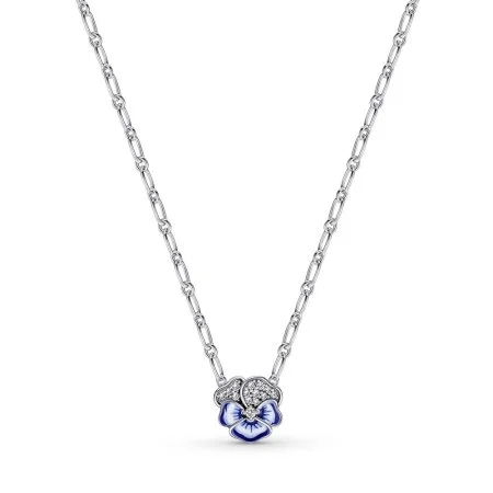 Blue Pansy Flower Pendant Necklace Official Pandora Malta