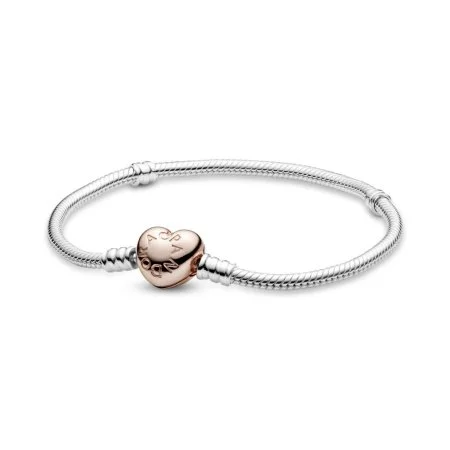 Heart Clasp Pandora Moments Leather Slider Bracelet Rose Gold