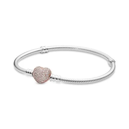 Pandora Moments Pavé Heart Clasp Snake Chain Bracelet Official
