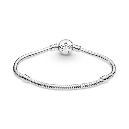 Pandora Moments Sparkling Blue Disc Clasp Snake Chain Bracelet