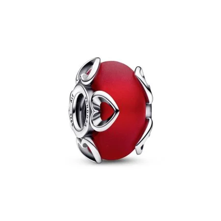 Frosted Red Murano Glass Hearts Charm Official Pandora Malta