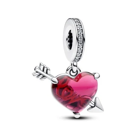 Red Heart Arrow Murano Glass Dangle Charm Official Pandora™ Malta