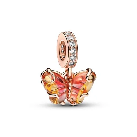 Pink Yellow Murano Glass Butterfly Dangle Charm Official