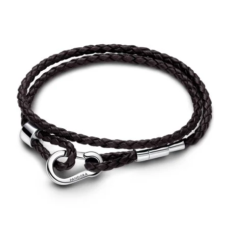 Pandora Moments Brown Braided Double Leather Bracelet Official