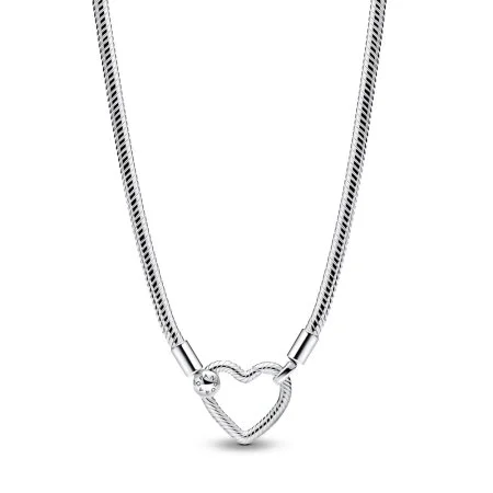 Snake chain sterling silver necklace with heart clasp | Official