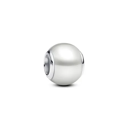 Sterling silver charm with white lacquered artificial pearl